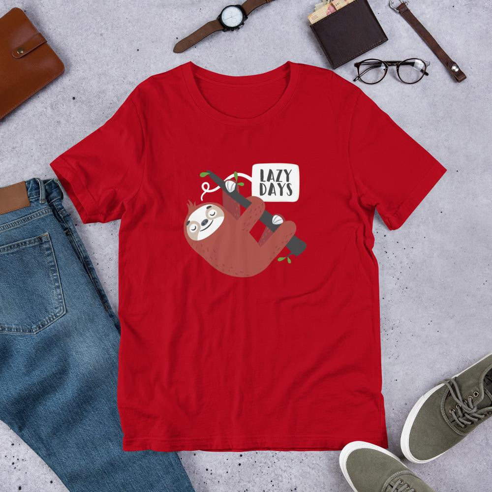Lazy Days Sloth Half Sleeve T-Shirt — Red