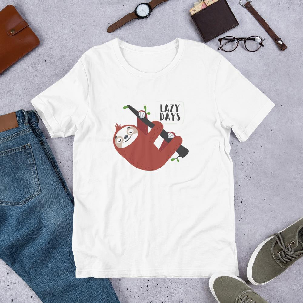 Lazy Days Sloth Half Sleeve T-Shirt — White