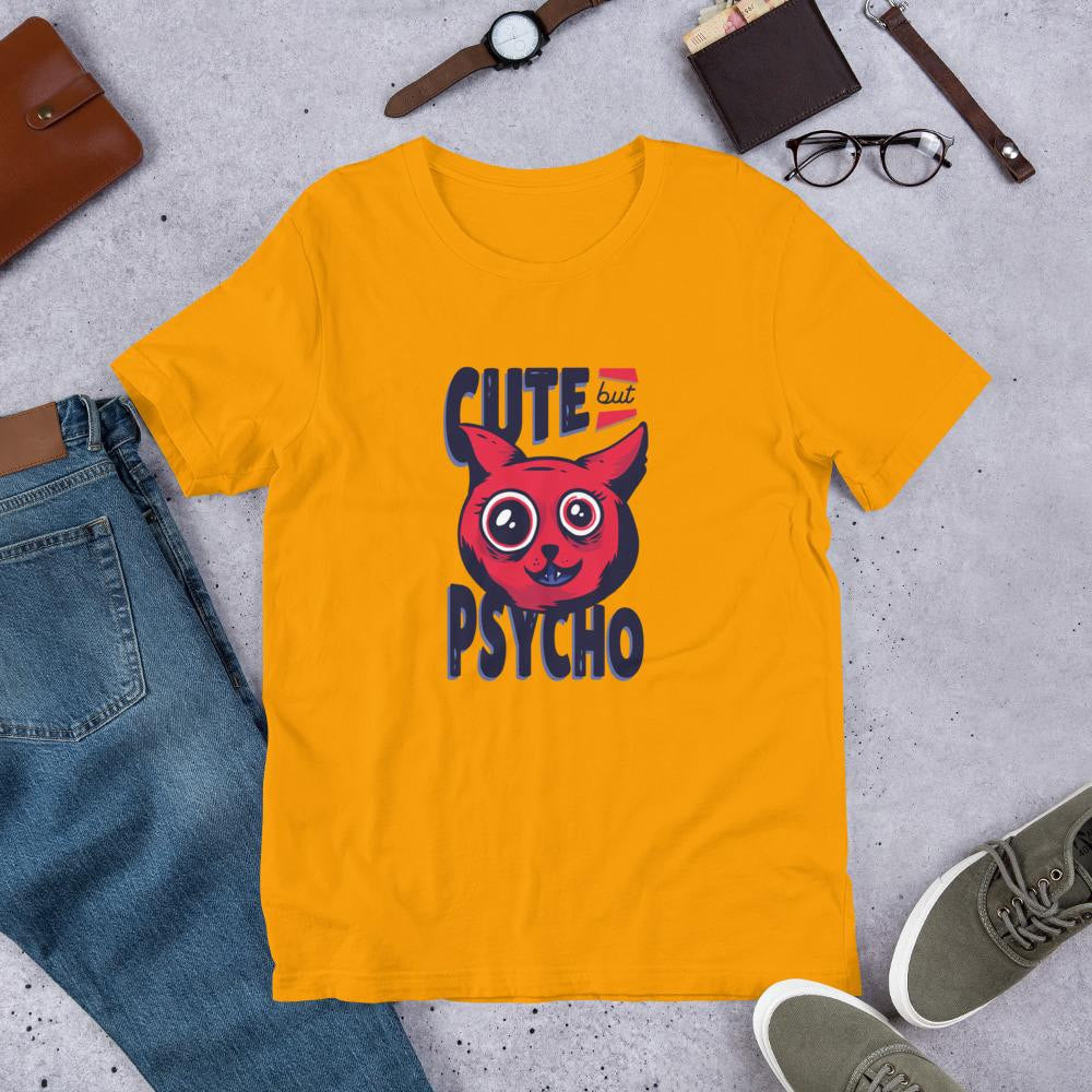 Cute But Psycho Half Sleeve T-Shirt — Gold