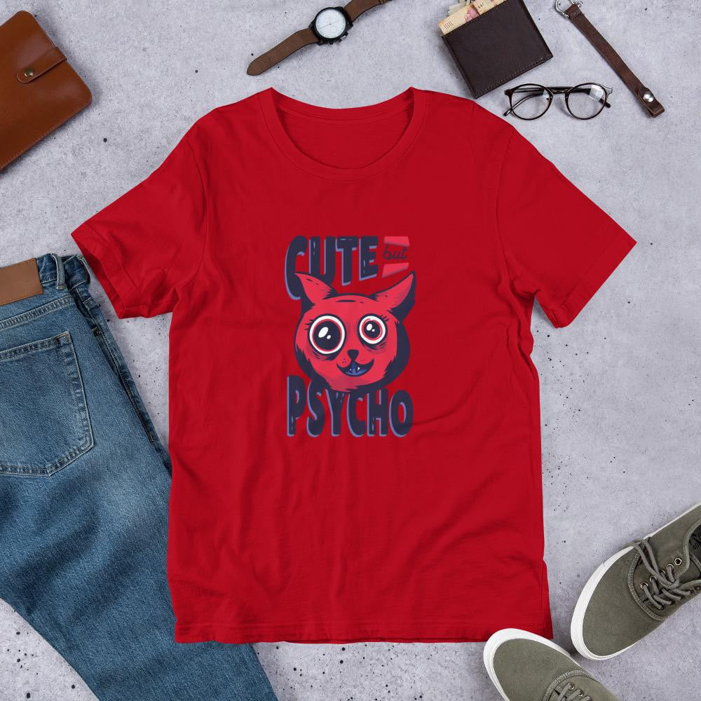 Cute But Psycho Half Sleeve T-Shirt — Red