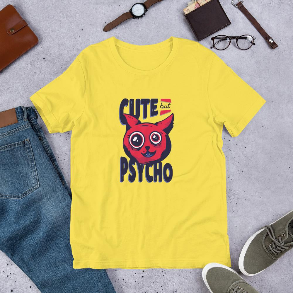 Cute But Psycho Half Sleeve T-Shirt — Yellow