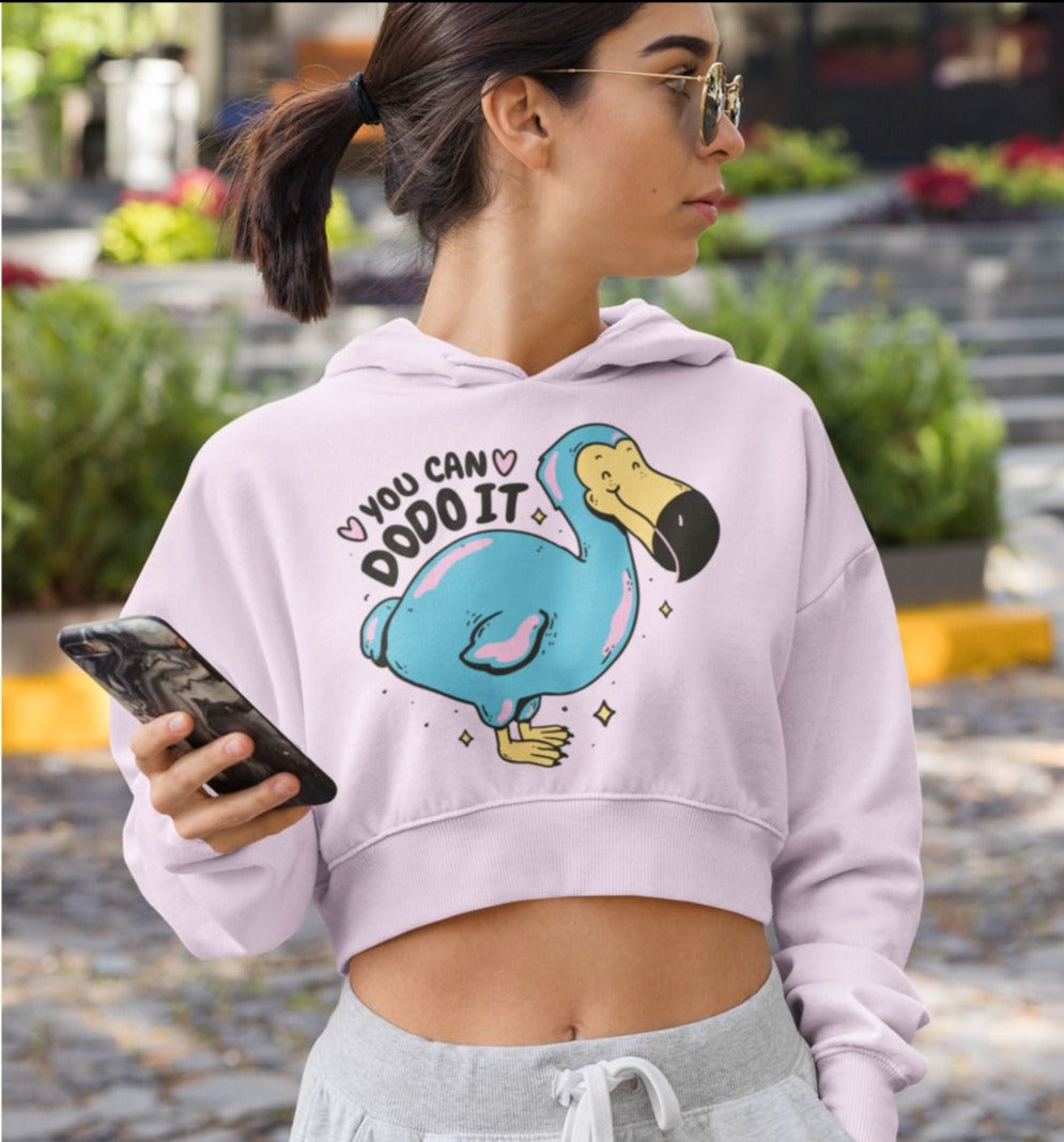 Cute Dodo Bird Crop Hoodie — Light Pink