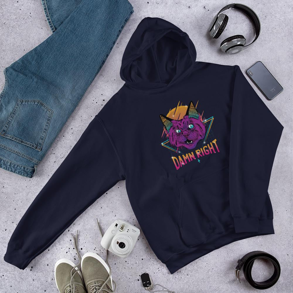 Neon Cat Unisex Hooded Sweatshirt — Navy