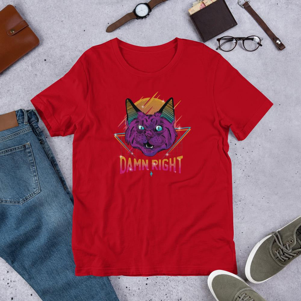 Neon Cat Half Sleeve T-Shirt — Red