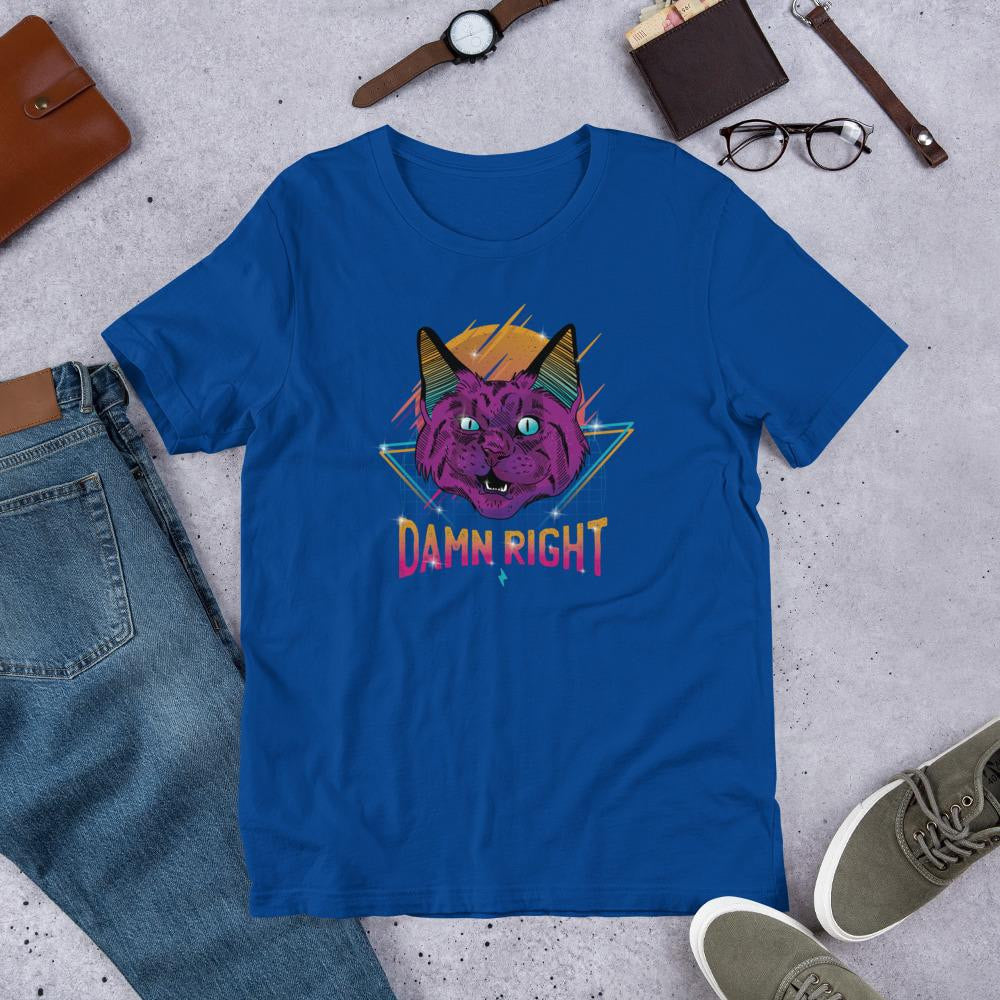Neon Cat Half Sleeve T-Shirt — Blue