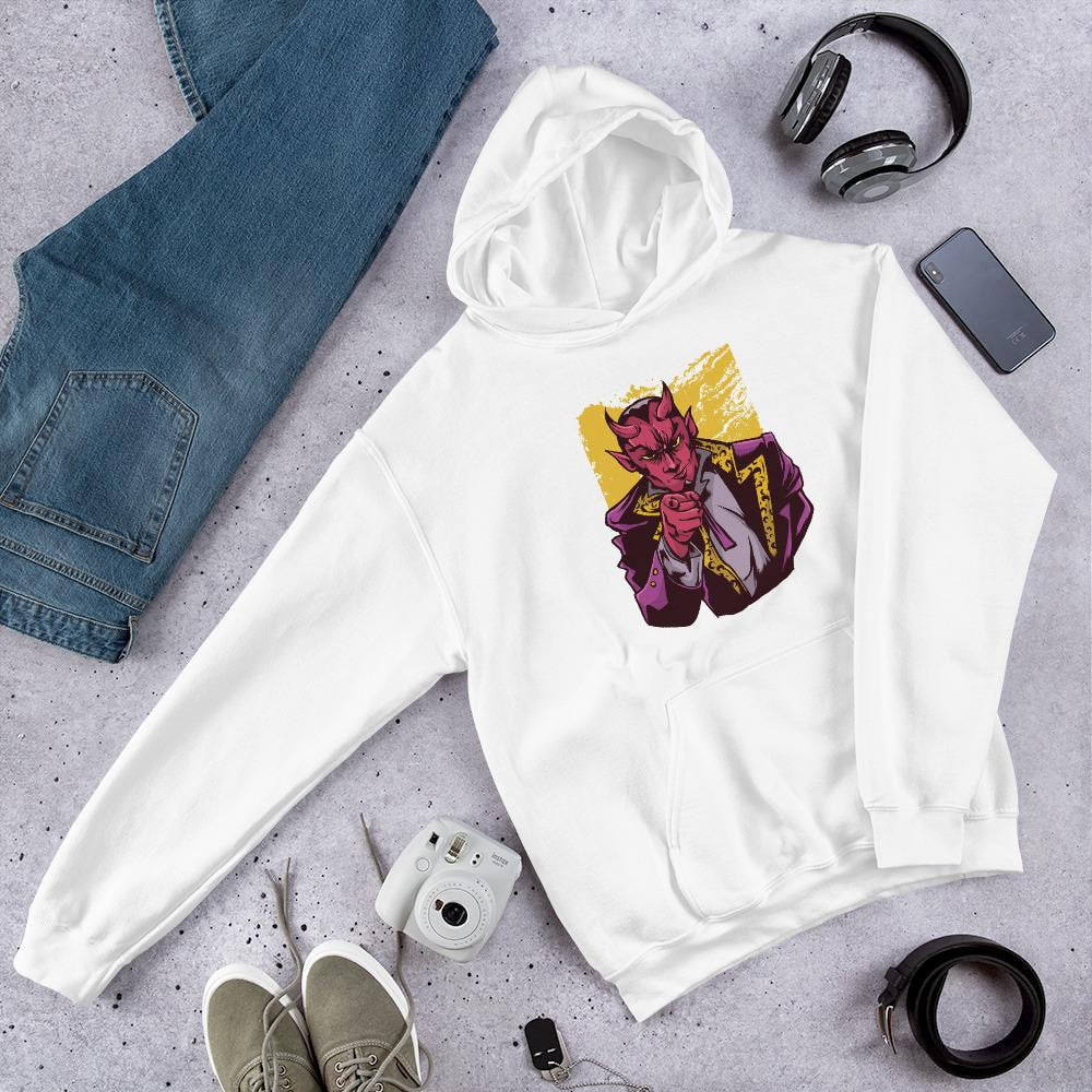 Pointing Lucifer Unisex Hooded Sweatshirt — White