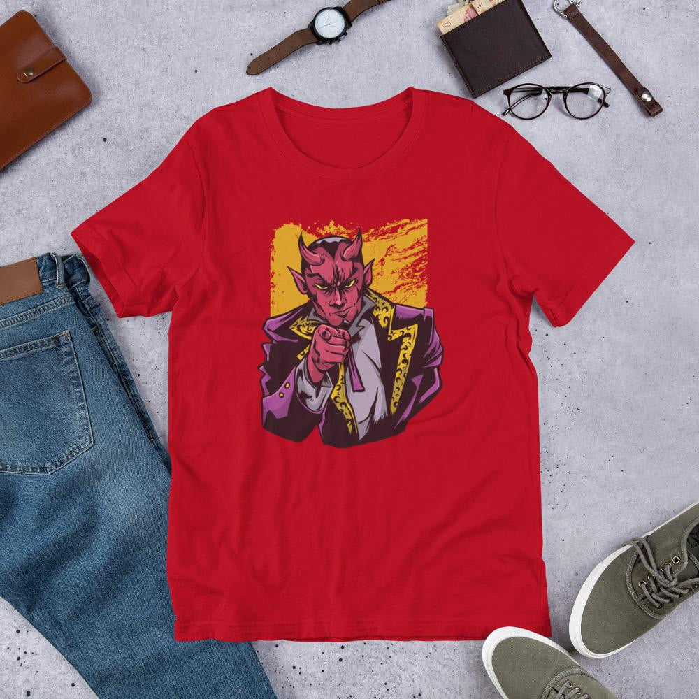 Pointing Lucifer Half Sleeve T-Shirt — Red