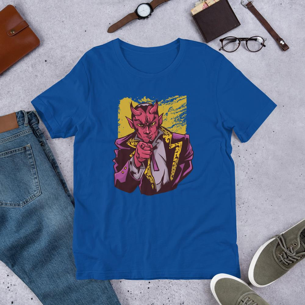 Pointing Lucifer Half Sleeve T-Shirt — Blue