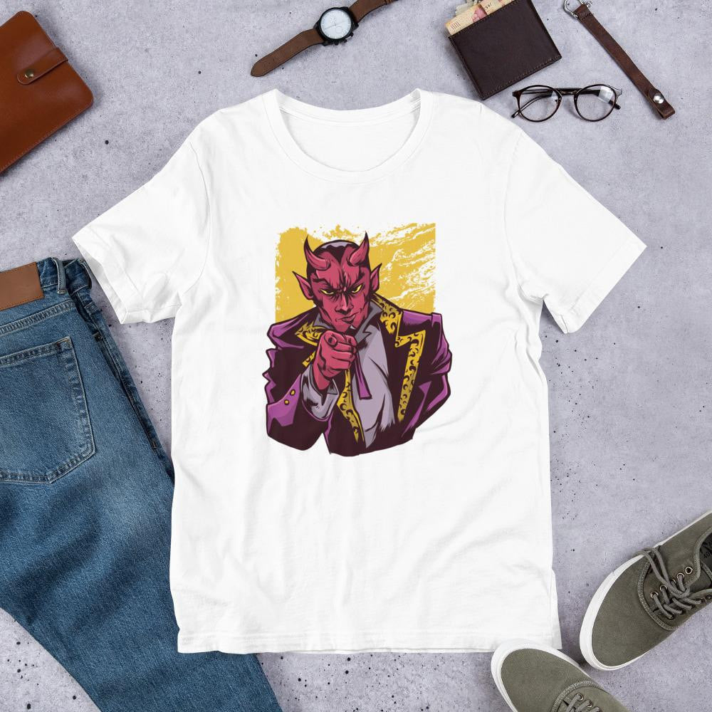 Pointing Lucifer Half Sleeve T-Shirt — White