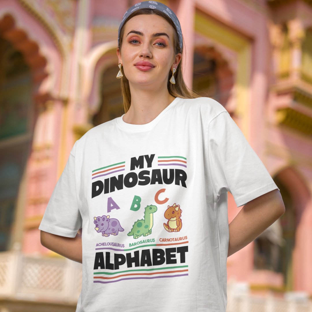 Cotton oversized t-shirt with Dinosaur ABC print
