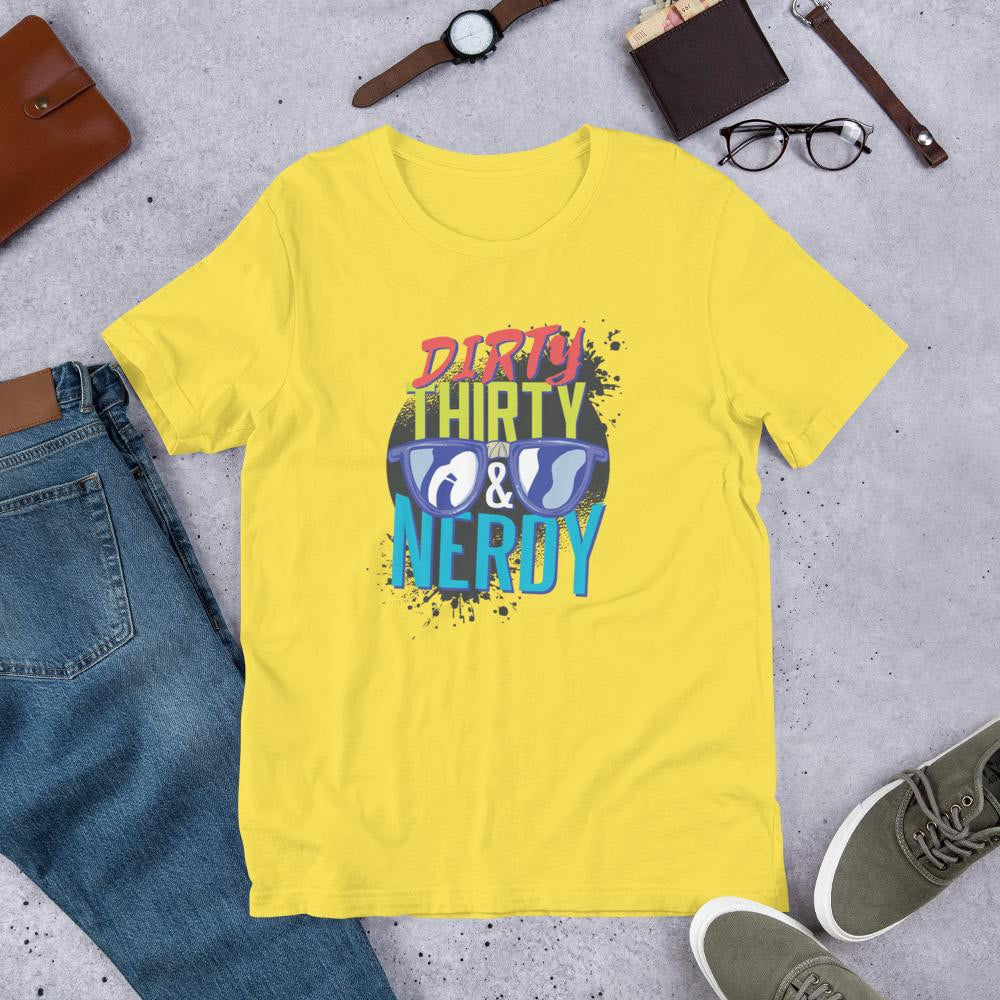 Dirty, Thirty & Nerdy Half Sleeve T-Shirt — Yellow