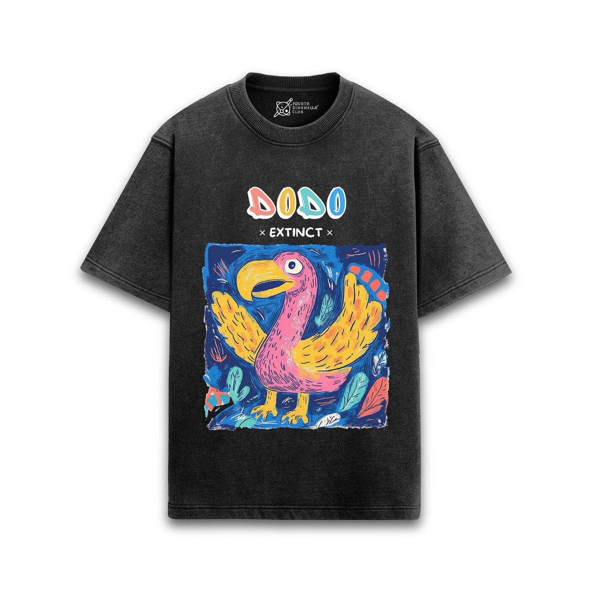 Cotton acid wash oversized t-shirt with Dodo print