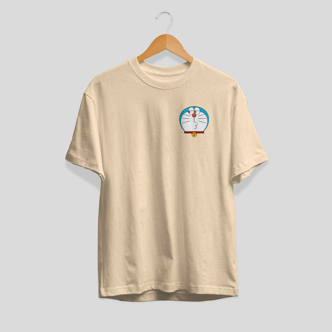 Doraemon Face Unisex Half Sleeve T-Shirt — Beige
