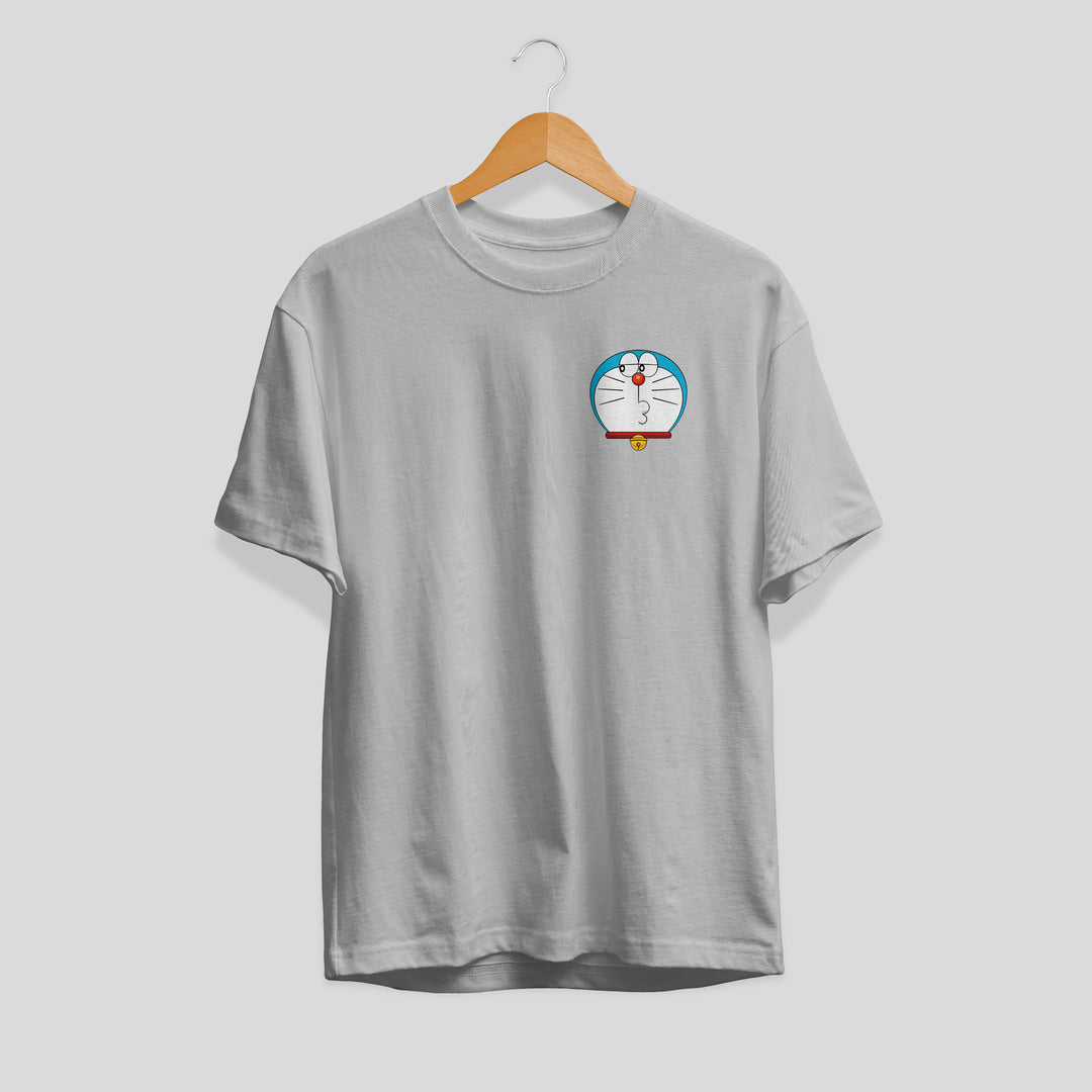 Doraemon Face Unisex Half Sleeve T-Shirt — Grey