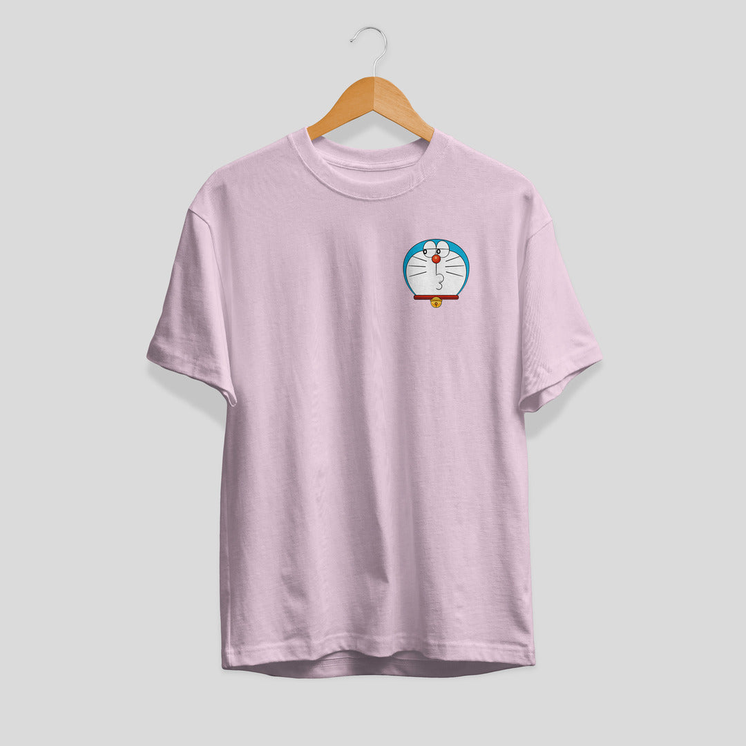 Doraemon Face Unisex Half Sleeve T-Shirt — Light Pink