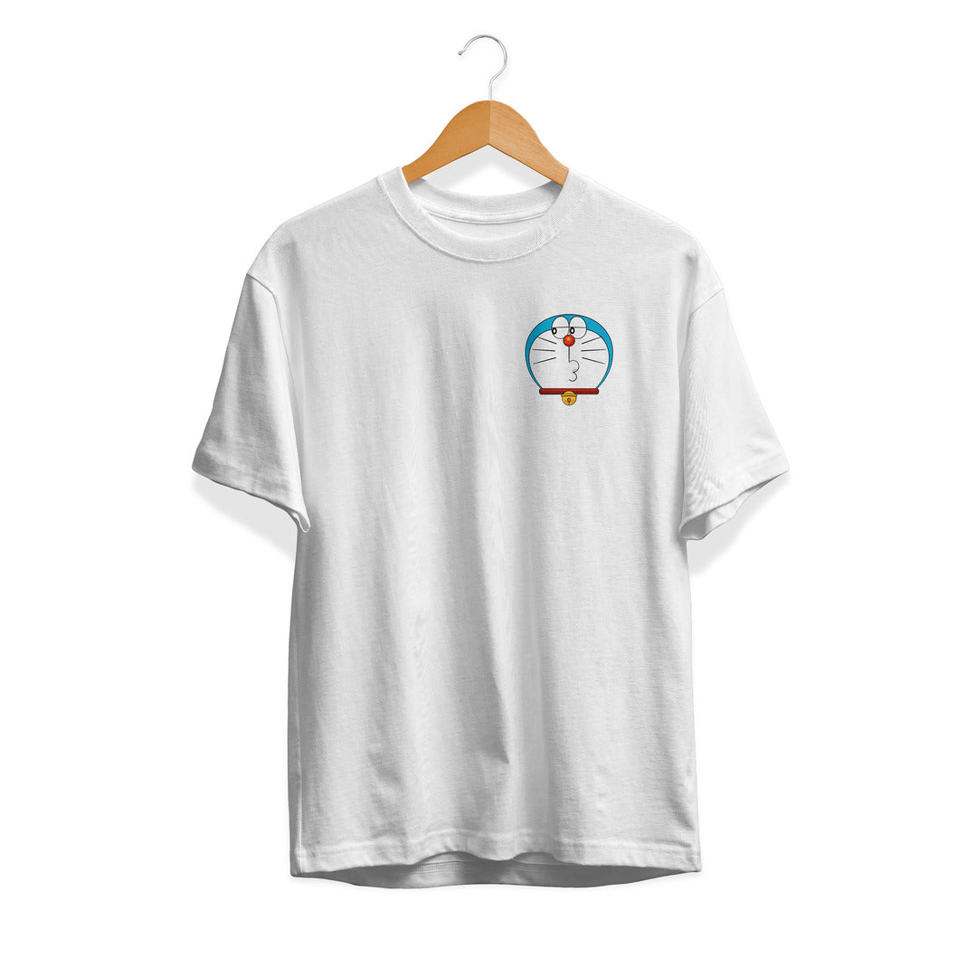 Doraemon Face Unisex Half Sleeve T-Shirt — White