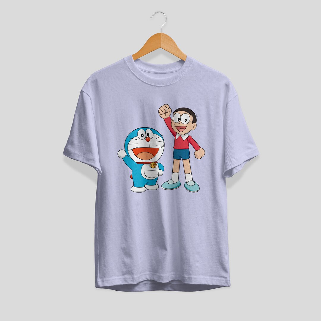Doraemon & Nobita Unisex Half Sleeve T-Shirt — Lavender