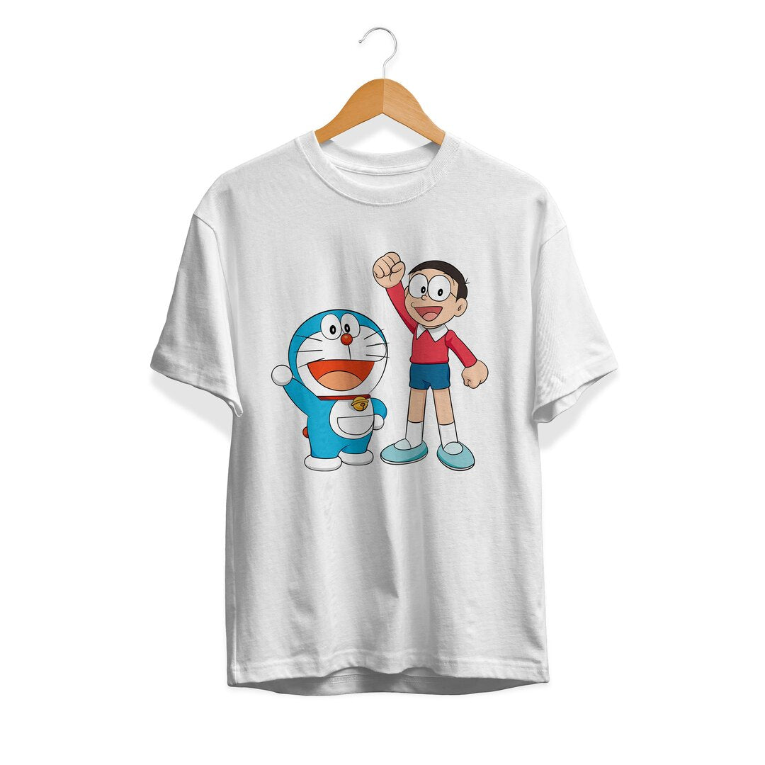 Doraemon & Nobita Unisex Half Sleeve T-Shirt — White