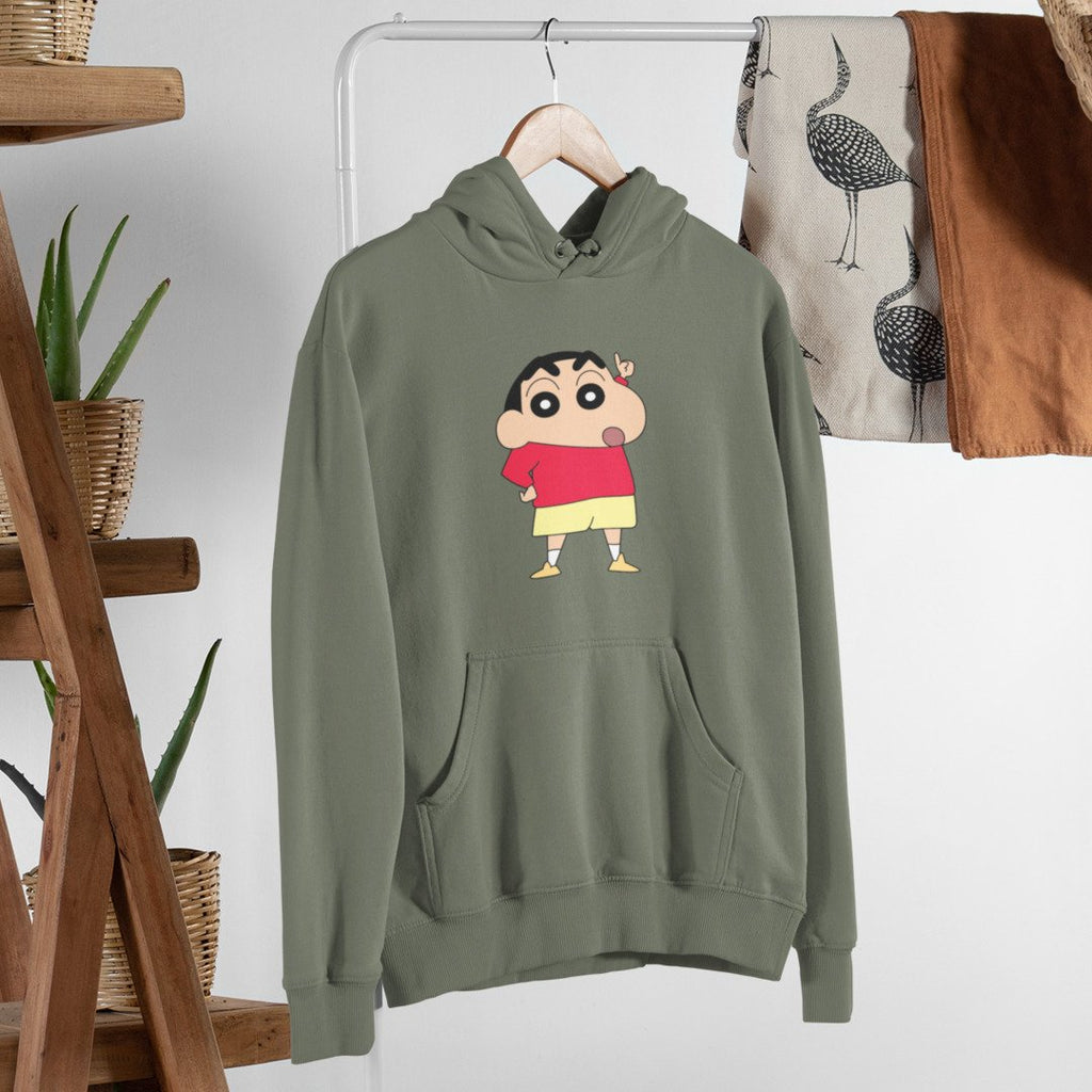 Doubtful Shinchan Unisex Hooded Sweatshirt — Olive
