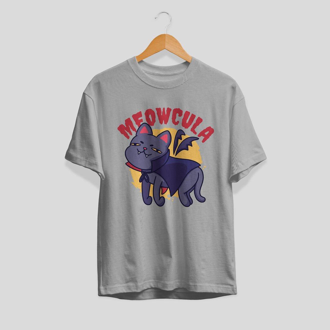Dracula cat Unisex Half Sleeve T-Shirt — Grey