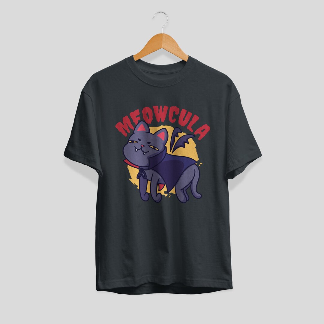 Dracula cat Unisex Half Sleeve T-Shirt — Steel grey