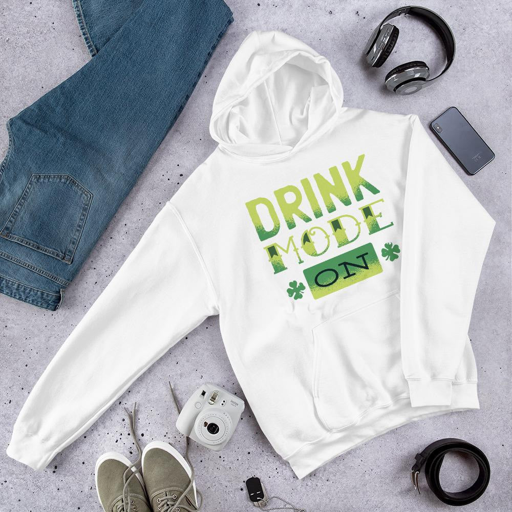 Drink Mode On Unisex Hooded Sweatshirt — White