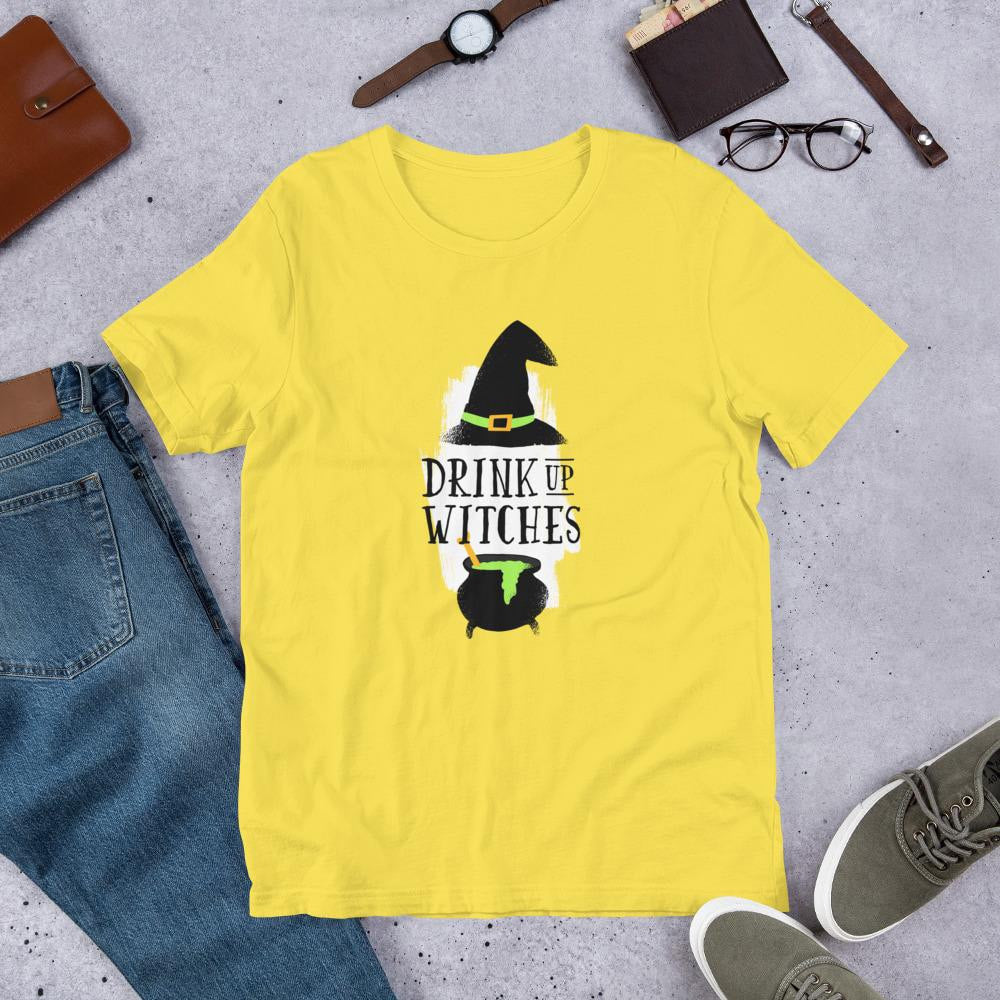 Drink Up Witches Half Sleeve T-Shirt — Yellow