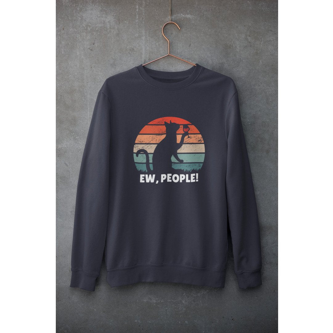 Drinking Cat Unisex Sweatshirt — Navy