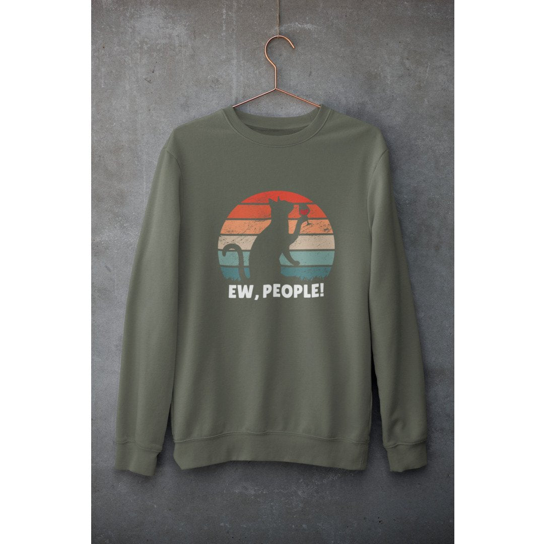 Drinking Cat Unisex Sweatshirt — Olive