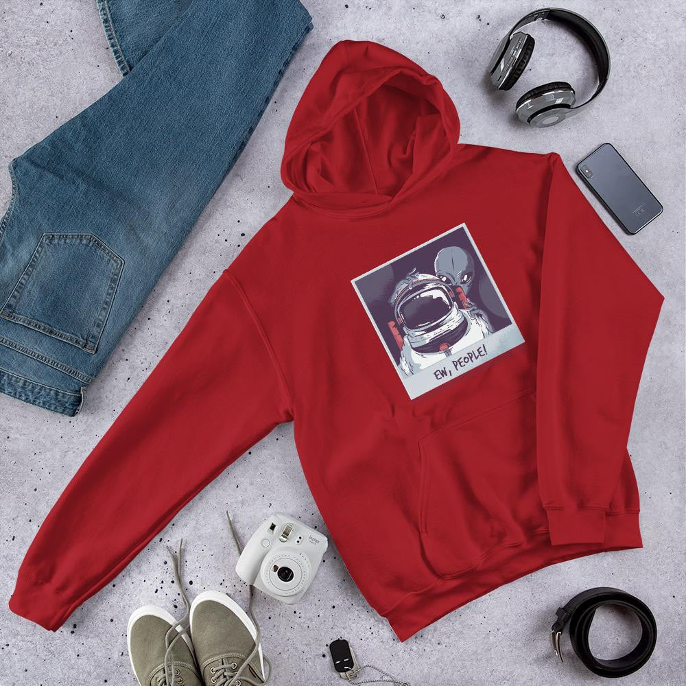 Ew, People Alien Unisex Hooded Sweatshirt — Red