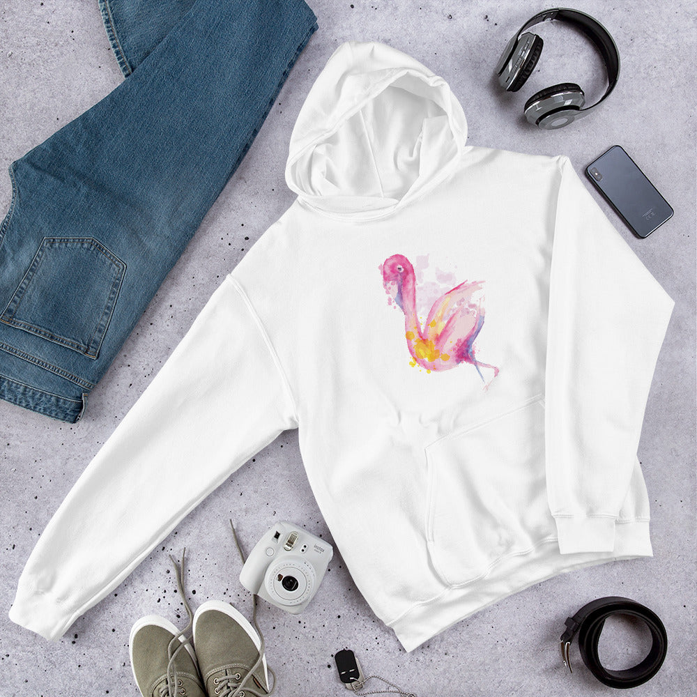 Flamingo Watercolor Unisex Hooded Sweatshirt — White