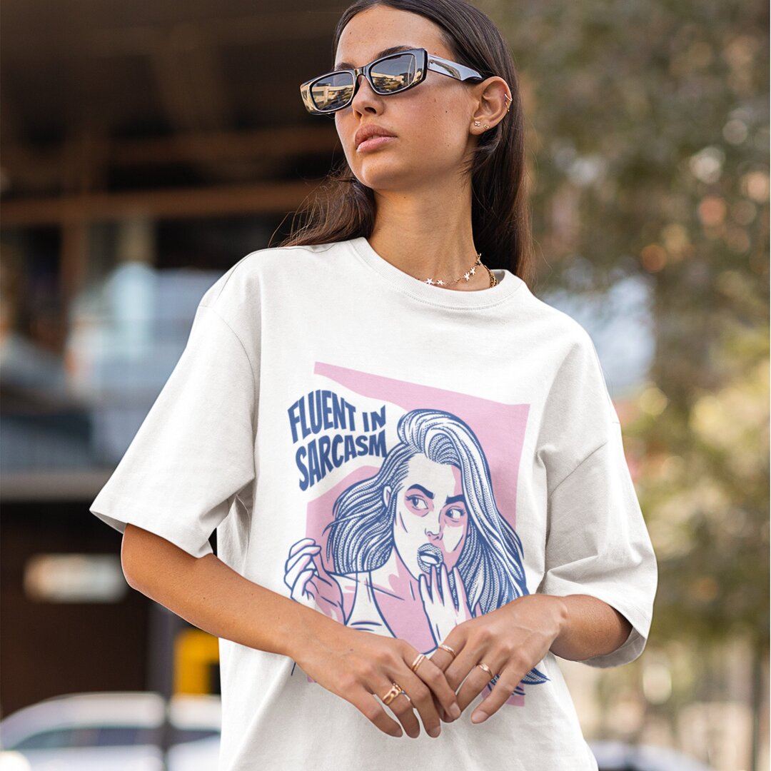 Fluent In Sarcasm oversized tee front graphic – Fourth Dimension Club