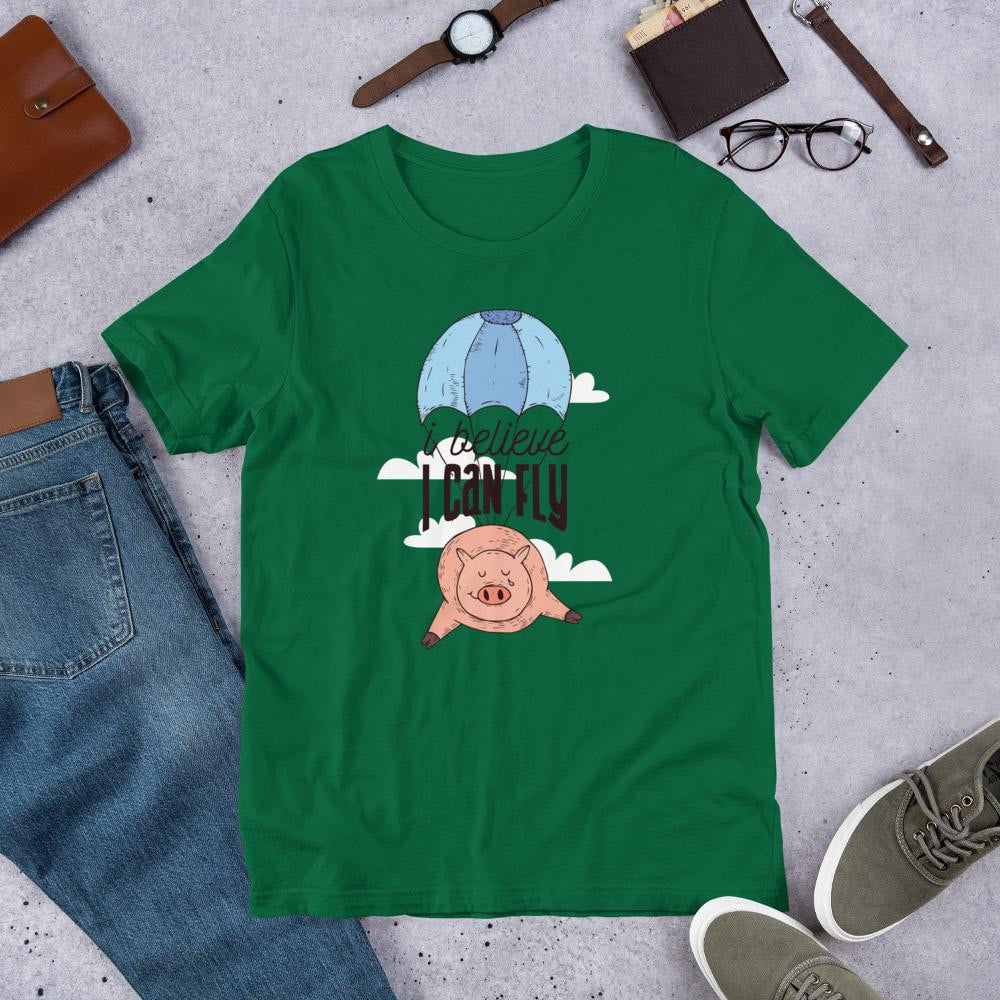 Flying Pig Half Sleeve T-Shirt — Green