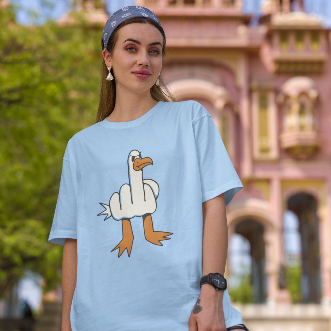 Cotton oversized t-shirt with Funny Seagull print