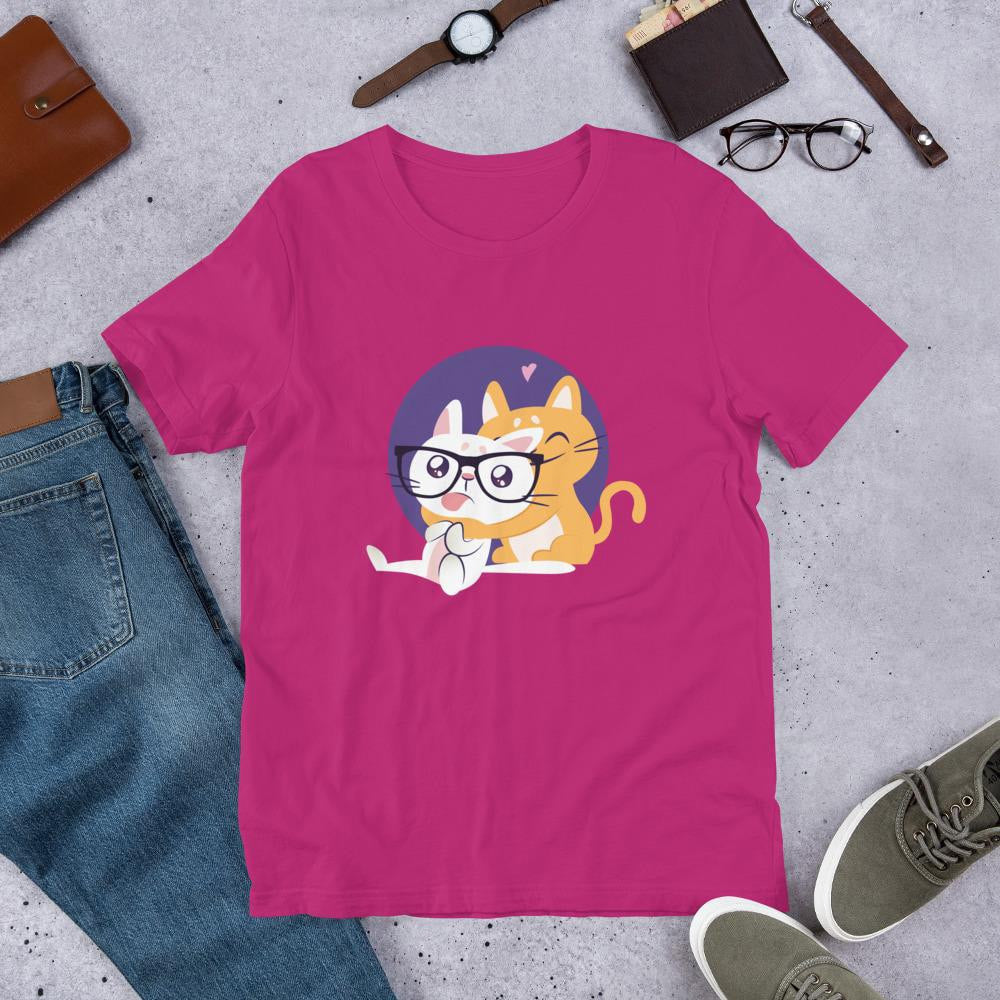 Nerd Cat Half Sleeve T-Shirt — Pink