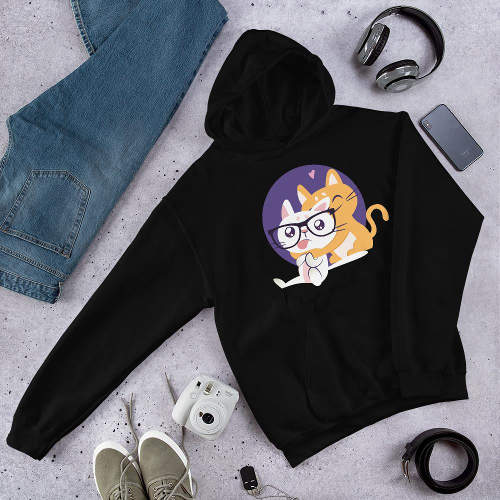 Nerd Cat Unisex Hooded Sweatshirt — Black