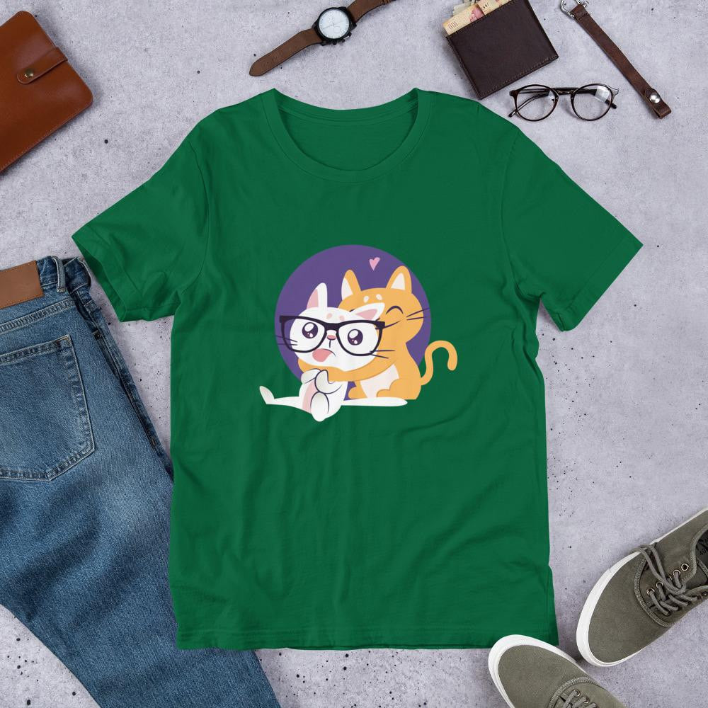 Nerd Cat Half Sleeve T-Shirt — Green