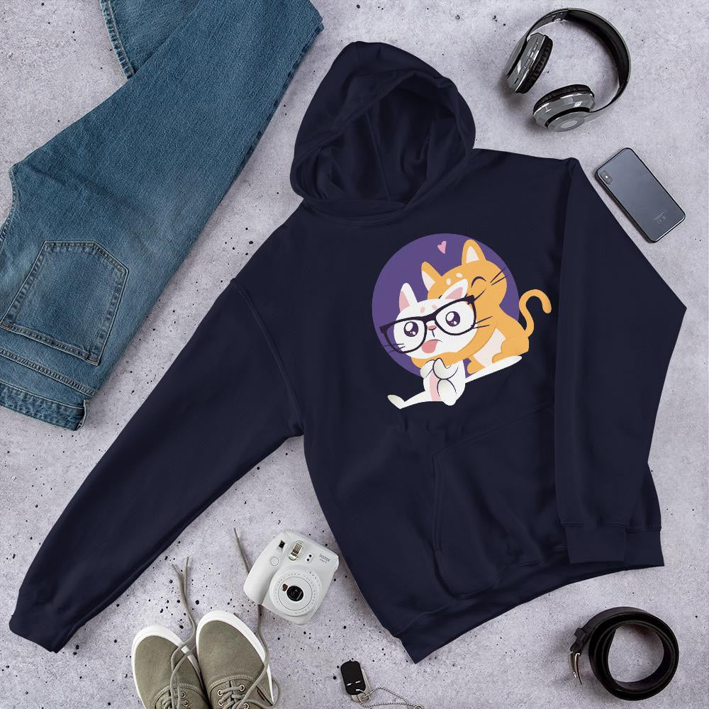 Nerd Cat Unisex Hooded Sweatshirt — Navy