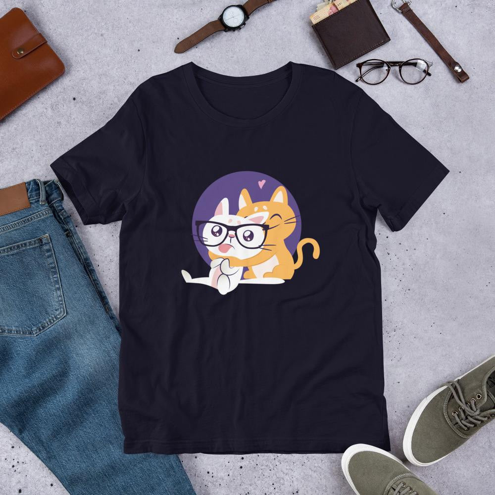 Nerd Cat Half Sleeve T-Shirt — Navy