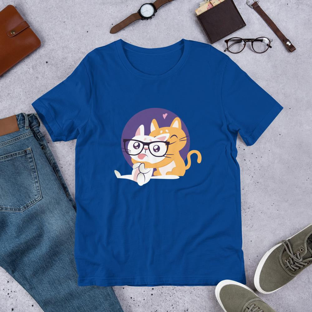 Nerd Cat Half Sleeve T-Shirt — Blue
