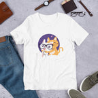 Nerd Cat Half Sleeve T-Shirt — White