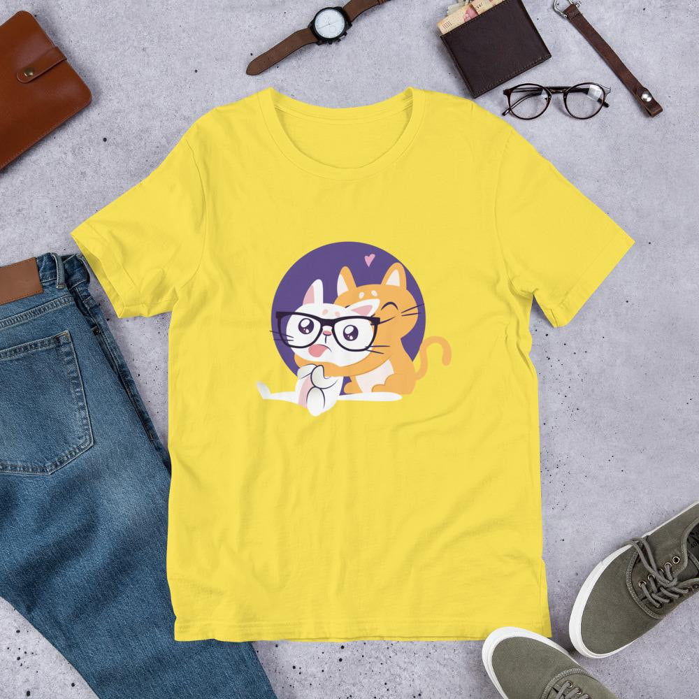 Nerd Cat Half Sleeve T-Shirt — Yellow