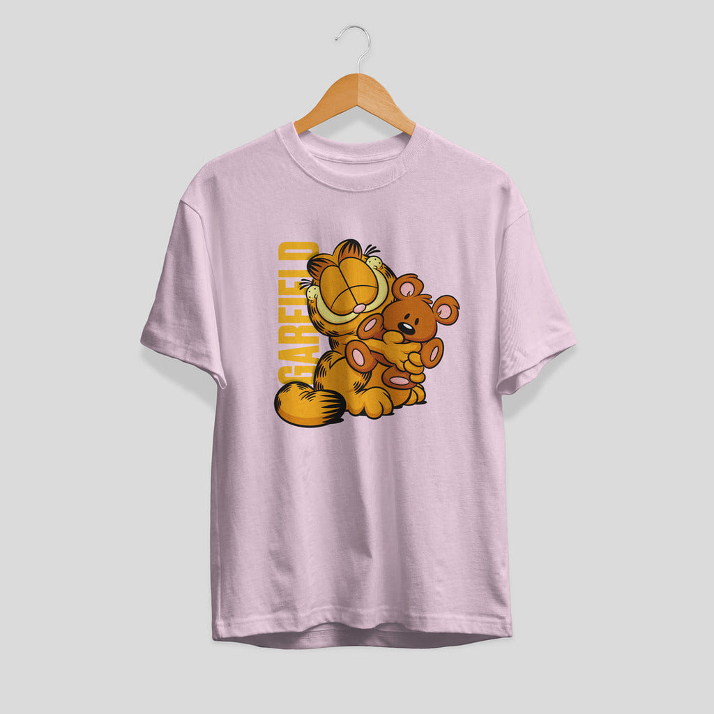 Garfield & Teddy Unisex Half Sleeve T-Shirt — Light Pink