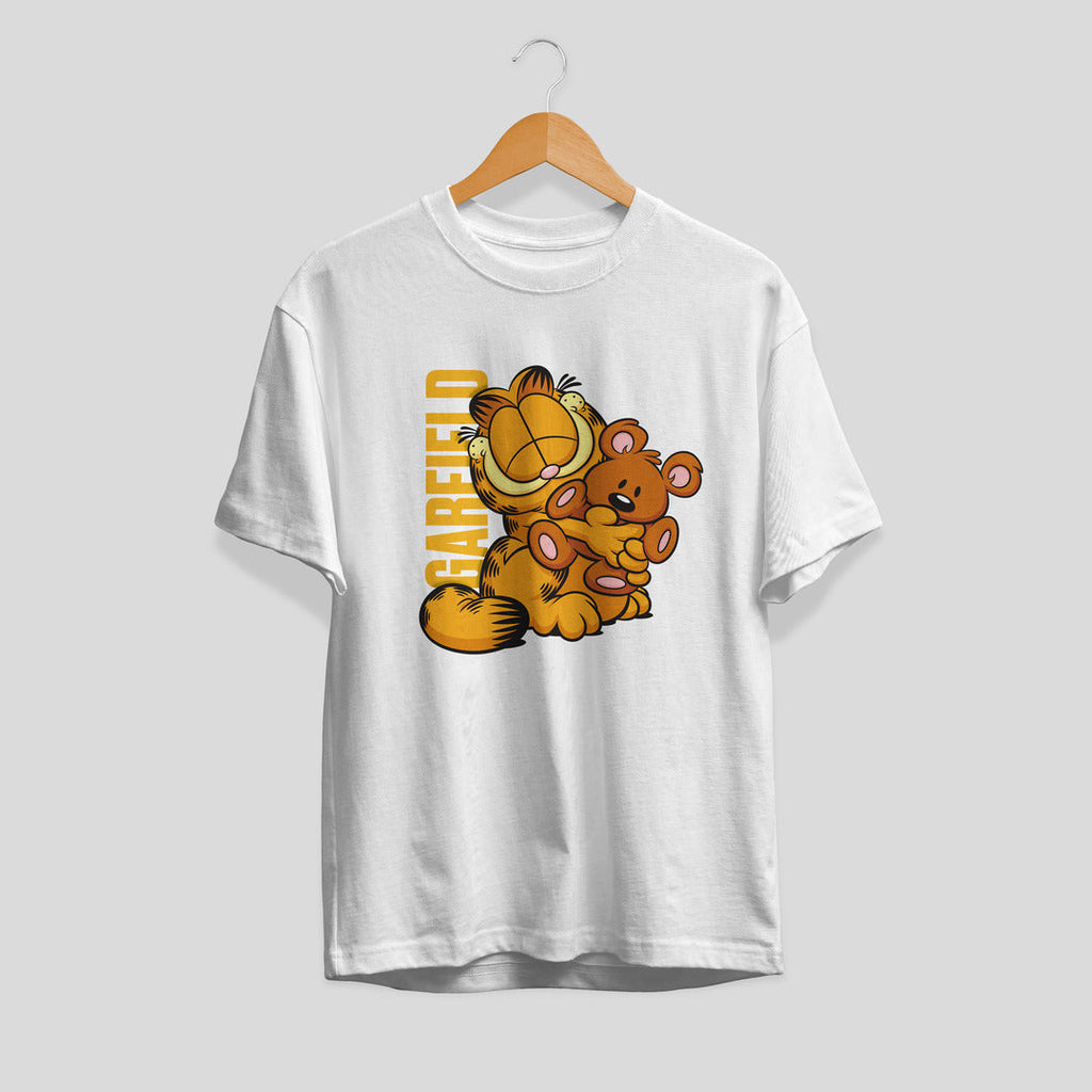 Garfield & Teddy Unisex Half Sleeve T-Shirt — White