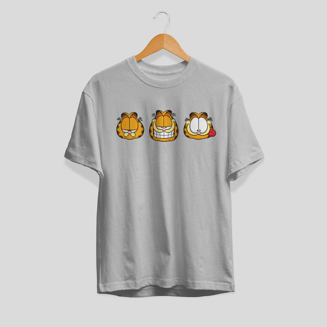 Garfield Faces Unisex Half Sleeve T-Shirt — Grey