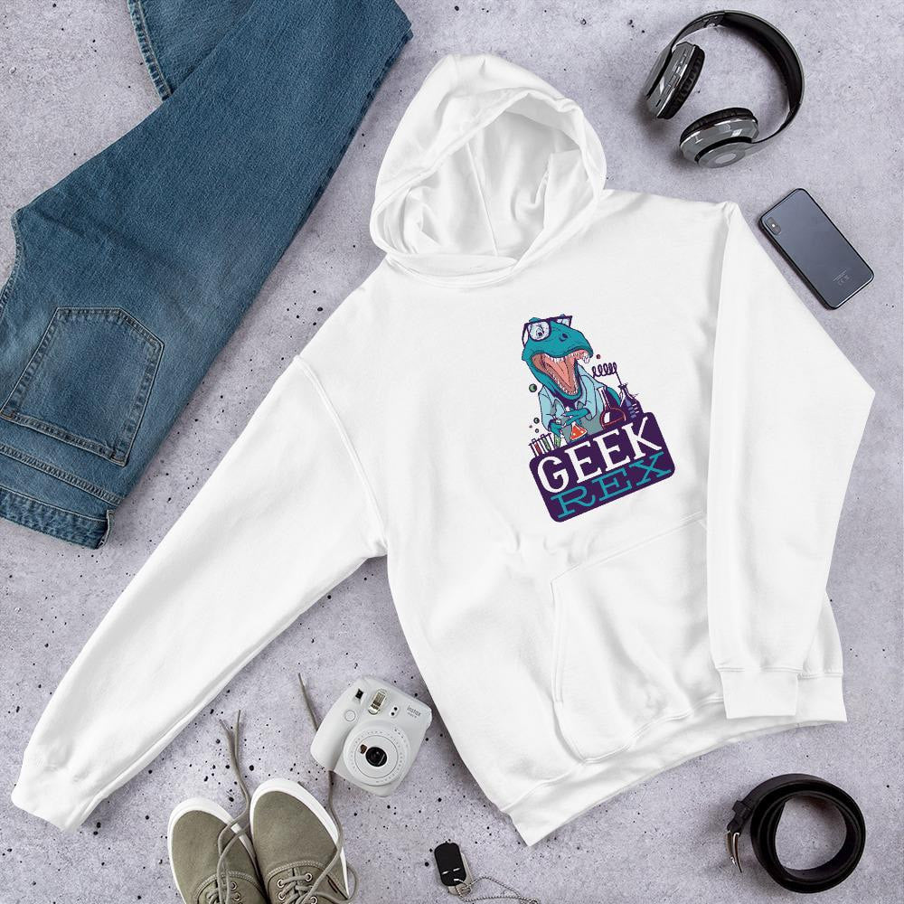 Geek Rex graphic hoodie front graphic – Fourth Dimension Club