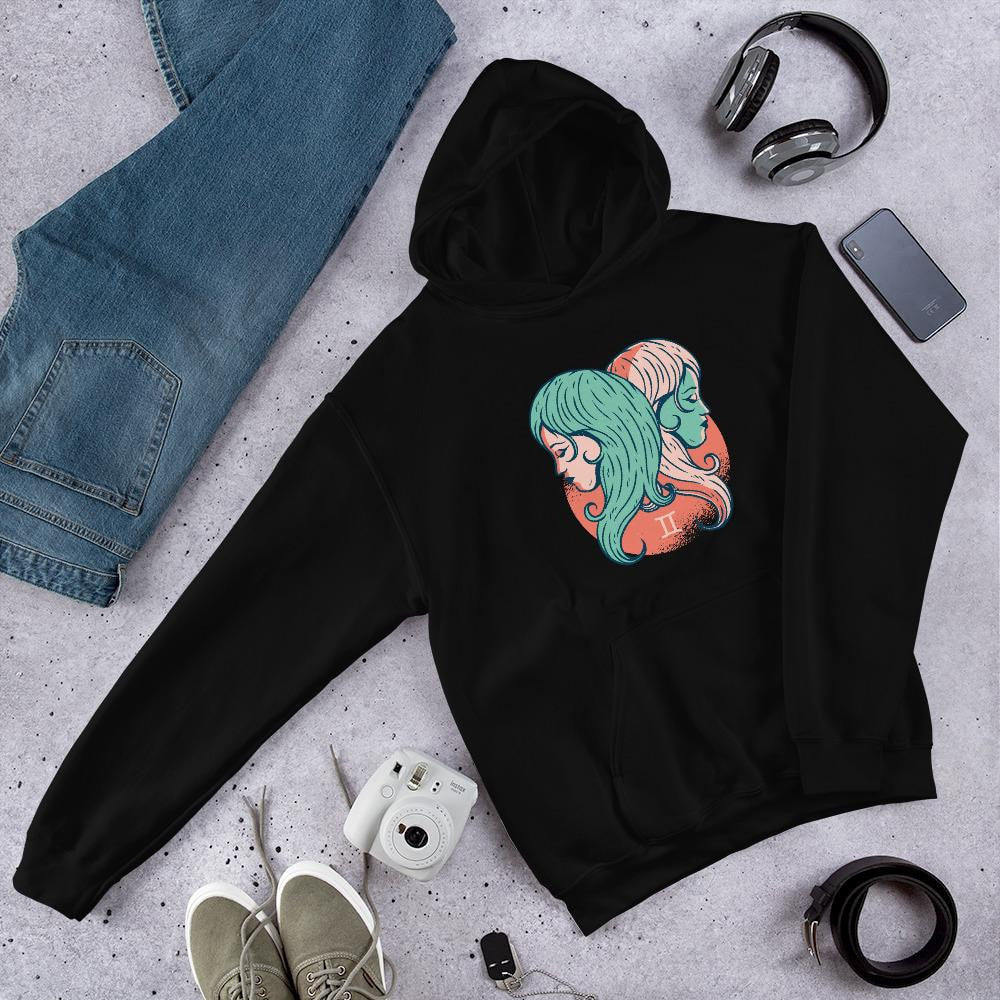 Gemini Zodiac Unisex Hooded Sweatshirt — Black