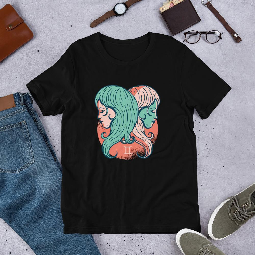 Gemini Zodiac Half Sleeve T-Shirt — Black