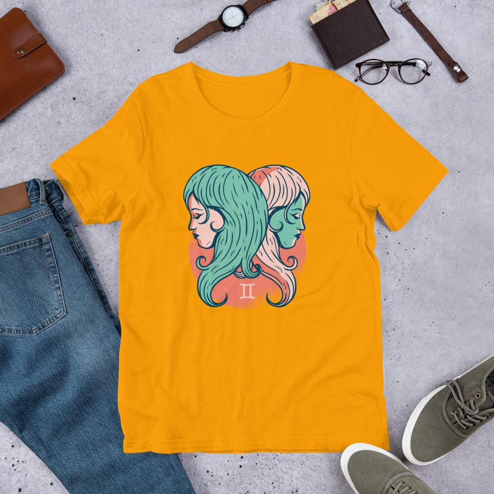 Gemini Zodiac Half Sleeve T-Shirt — Gold