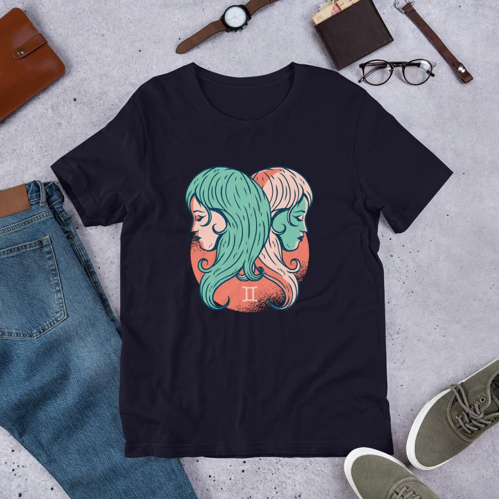 Gemini Zodiac Half Sleeve T-Shirt — Navy